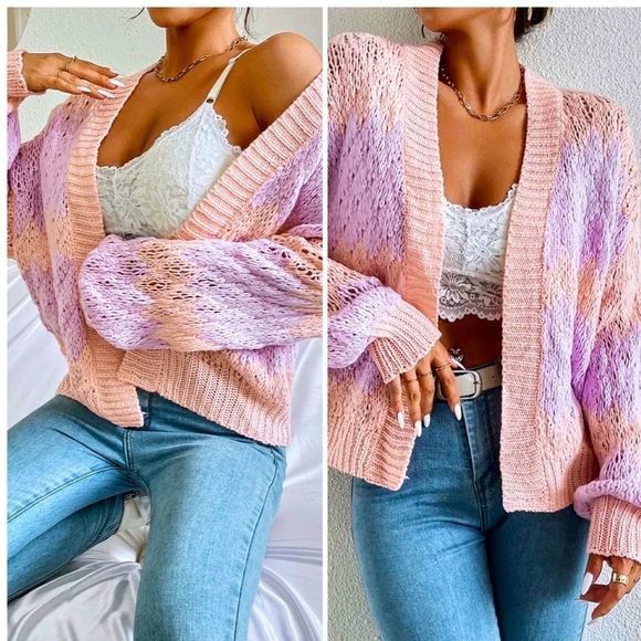 NWT! TWO TONE DROP SHOULDER OPEN FRONT CARDIGAN! - Picture 9 of 15